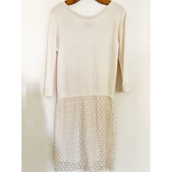 Anthropologie Saturday Sunday Dress XS Cream Crochet French Terry Mini Stretch - Picture 4 of 13